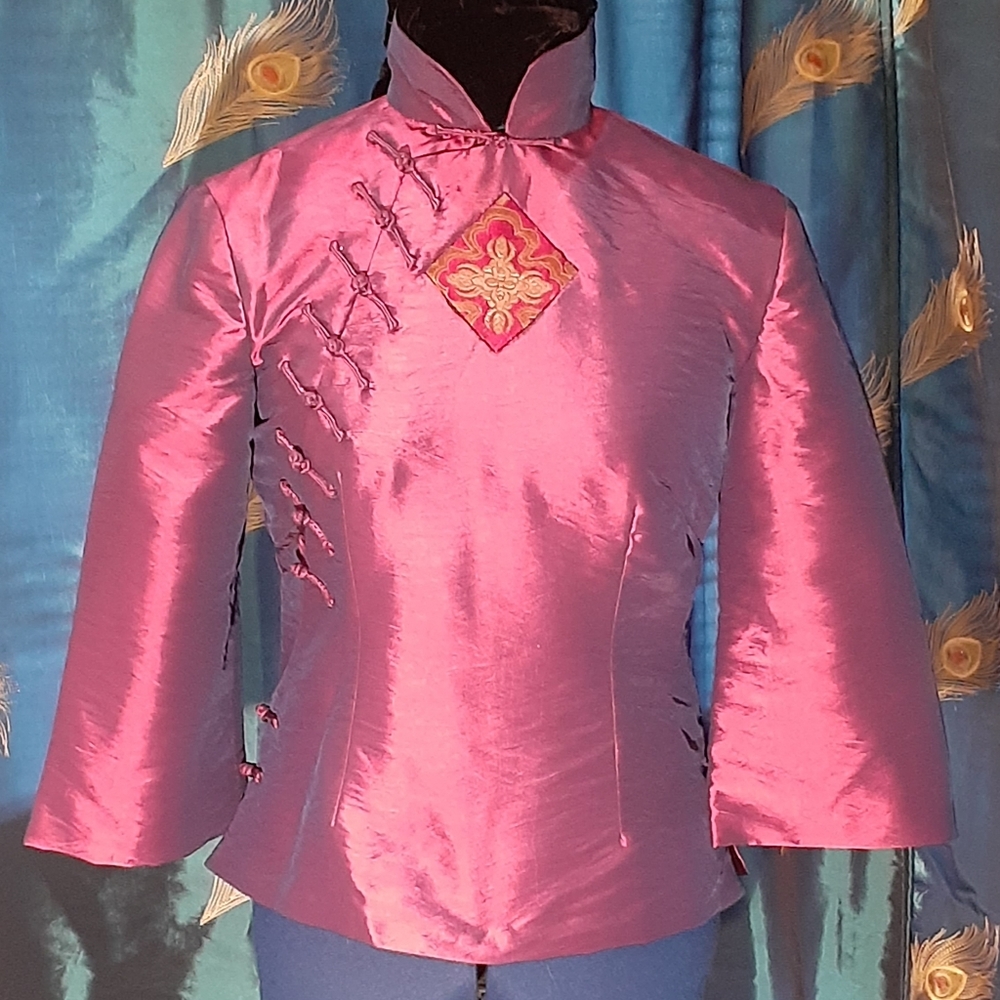 Iridescent Purple Mandarin Collar Silk Jacket